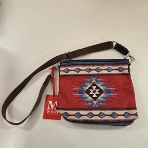 Montana West Southwestern Aztec Canvas Crossbody Bag Red Blue Brown NEW